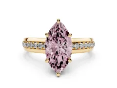 Fancy Pink Marquise Cut Diamond Solitaire Ring Set in Yellow gold with Channel Set Band and Prong Setting