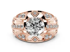 Round Cut Diamond Art Deco Ring Set in Rose gold with Pavé Split Shank