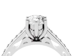 Pear Cut Diamond Prong Set Solitaire Engagement Ring Set in White gold with Pavé Band