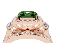 Fancy Green Asscher Cut Diamond Halo Split Shank Ring Set in Rose gold with Round Accent Stones and Prong Setting