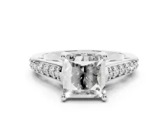 Princess Cut Diamond Prong Set Solitaire Engagement Ring Set in White gold with Pavé Band