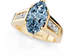 Fancy Blue Marquise Cut Diamond Solitaire Ring Set in Yellow gold with Channel-Set Accent Stones and Prong Setting