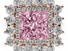 Fancy Pink Princess Cut Diamond Floral Double Halo Ring Set in Rose gold with Round Petals