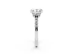 Oval Cut Diamond Three-Stone Pavé Ring Set in White gold with Prong Setting