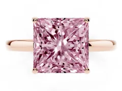 Fancy Pink Princess Cut Diamond Solitaire Ring Set in Rose gold with Plain Band and Prong Setting