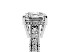 Asscher Cut Diamond Solitaire Pavé Milgrain Engagement Ring Set in Platinum with Prong Setting