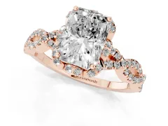 Radiant Cut Diamond Halo Twist Band Solitaire Ring Set in Rose gold with Prong-Set Center Stone