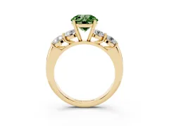 Fancy Green Round Cut Diamond Five-Stone Prong Set Ring Set in Yellow gold with Classic Band