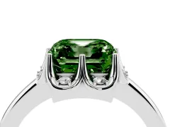 Fancy Green Asscher Cut Diamond Round Cluster Halo Ring Set in Silver with Solitaire Band and Prong Setting