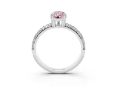 Fancy Pink Pear Cut Diamond Solitaire Ring Set in Platinum with Multi-Row Round Pavé Band and Prong Setting