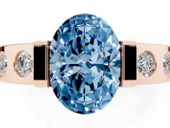 Fancy Blue Oval Cut Diamond Channel-Set Band Ring Set in Rose gold with Bezel Prong Setting