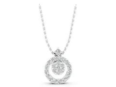 Round Halo Pavé Diamond Pendant Set in Silver with Four-Prong Center