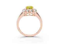 Fancy Yellow Radiant Cut Diamond Halo Cluster Engagement Ring Set in Rose gold with Polished Band and Prong Setting