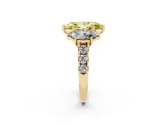 Fancy Yellow Marquise Cut Diamond Three-Stone Ring Set in Yellow gold with Pavé Band