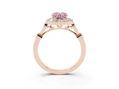 Fancy Pink Oval Cut Diamond Halo Engagement Ring Set in Rose gold with Twisted Band and Prong Setting