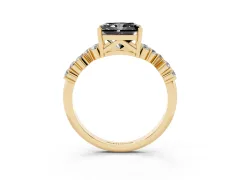Fancy Black Radiant Cut Diamond Ring Set in Yellow gold with Scattered Round Accents