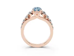Fancy Blue Marquise Cut Diamond Solitaire Ring Set in Rose gold with Pavé-Set Band and Prong Setting