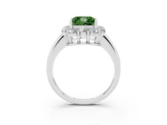 Fancy Green Princess Cut Diamond Milgrain Halo Solitaire Ring Set in Silver with Bezel Set Side Stones and Pavé Band