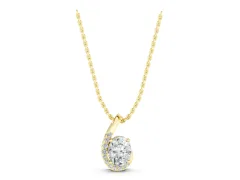 Round Diamond Swirl Pendant Set in Yellow gold with Prong-Set Center and Accent Row