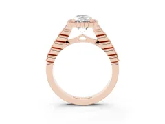 Radiant Cut Diamond Halo Ring Set in Rose gold with Pavé Milgrain Band
