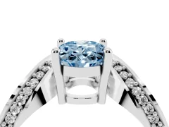 Fancy Blue Oval Cut Diamond Solitaire Engagement Ring Set in Silver with Pavé Shoulders