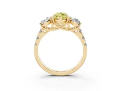 Fancy Yellow Marquise Cut Diamond Three-Stone Ring Set in Yellow gold with Pavé Band