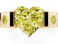 Fancy Yellow Heart Cut Diamond Channel-Set Band Ring Set in Yellow gold with Bezel Prong Setting