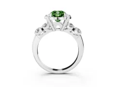 Fancy Green Cushion Cut Diamond Floral Halo Ring Set in Silver with Shared Prong Band