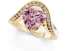 Fancy Pink Heart Cut Diamond Solitaire Engagement Ring Set in Yellow gold with Pavé Shoulders