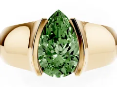 Fancy Green Pear Cut Diamond Bezel Solitaire Ring Set in Yellow gold with Wide Band