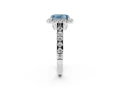 Fancy Blue Emerald Cut Diamond Halo Engagement Ring Set in Platinum with Pavé Band and Prong-Set Center