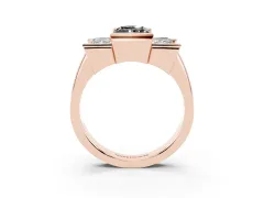 Fancy Black Radiant Cut Diamond Three-Stone Channel Set Ring Set in Rose gold with Smooth Polished Band