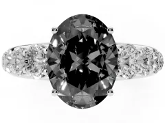 Fancy Black Oval Cut Diamond Solitaire Ring Set in White gold with Pavé-Set Band and Prong Setting