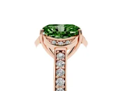 Fancy Green Radiant Cut Diamond Halo Ring Set in Rose gold with Channel Set Band and Prong Setting