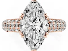 Marquise Cut Diamond Solitaire Ring Set in Rose gold with Multi-Row Round Pavé Band and Prong Setting