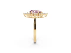 Fancy Pink Pear Cut Diamond Cluster Halo Ring Set in Yellow gold with Marquise and Round Accents