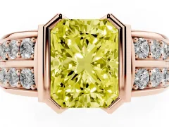 Fancy Yellow Radiant Cut Diamond Wide Channel Set Band Ring Set in Rose gold with Bezel Setting