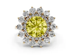 Fancy Yellow Round Cut Diamond Floral Double Halo Ring Set in Yellow gold with Round Petals
