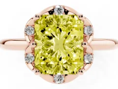Fancy Yellow Radiant Cut Diamond Round Cluster Halo Ring Set in Rose gold with Solitaire Band and Prong Setting