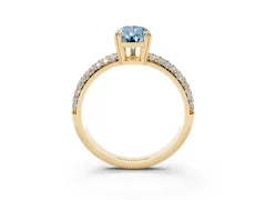 Fancy Blue Pear Cut Diamond Solitaire Ring Set in Yellow gold with Multi-Row Round Pavé Band and Prong Setting