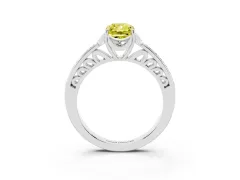 Fancy Yellow Radiant Cut Diamond Halo Ring Set in Silver with Channel Set Band and Prong Setting