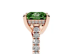 Fancy Green Princess Cut Diamond Solitaire Ring Set in Rose gold with Brilliant Pavé Band and Prong Setting