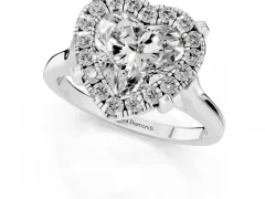 Heart Cut Diamond Cluster Halo Solitaire Ring Set in Silver with Prong Setting