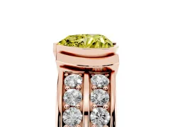Fancy Yellow Heart Cut Diamond Wide Channel Set Band Ring Set in Rose gold with Bezel Setting