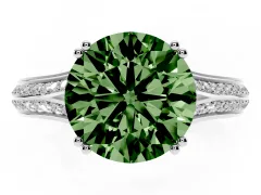 Fancy Green Round Cut Diamond Split Shank Pavé Engagement Ring Set in Silver with Prong-Set Center Stone