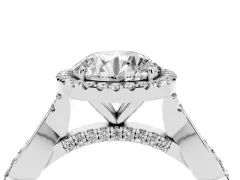 Round Cut Diamond Halo Twist Band Solitaire Ring Set in Platinum with Prong Setting
