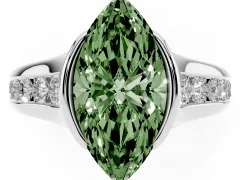 Fancy Green Marquise Cut Diamond Bezel-Set Solitaire Ring Set in White gold with Channel-Set Band