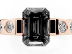 Fancy Black Emerald Cut Diamond Channel-Set Band Ring Set in Rose gold with Bezel Prong Setting