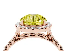 Fancy Yellow Round Cut Diamond Halo Ring Set in Rose gold with Plain Twisted Band