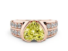 Fancy Yellow Heart Cut Diamond Wide Channel Set Band Ring Set in Rose gold with Bezel Setting